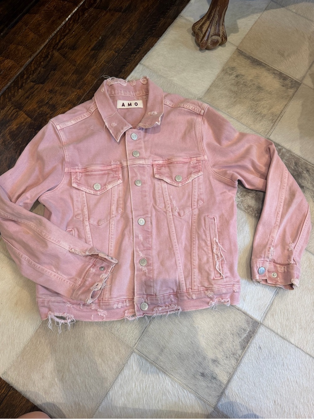 AMO Pink Distressed Denim Jacket
